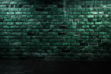 Panoramic green brick wall background banner. Generative AI