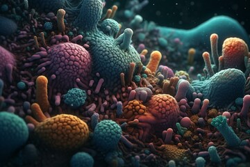 Colorful microbes illustration. Generative AI