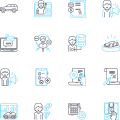 Worker linear icons set. Laborer, Employee, Tradesman, Operative, Craftsperson, Blue-collar, Hands-on line vector and concept signs. Skilled,Unskilled,Hardworking outline illustrations