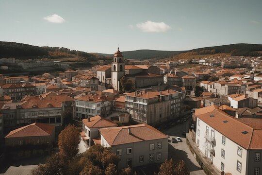 Lalín city in Galicia, Spain with background. Generative AI