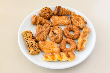 Turkish homemade sweet and savory cookies .Tatli tuzlu kurabiye. Kuru pasta