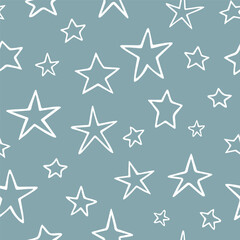 Vector seamless pattern with cute stars. Hand drawn, doodle style. Design for fabric, wrapping, stationery, wallpaper, textile.