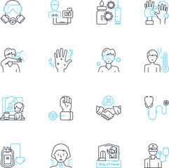 Pathogen control linear icons set. disinfectant, sanitation, sterilization, outbreak, bacteria, virus, contamination line vector and concept signs. fungi,mold,hygiene outline illustrations