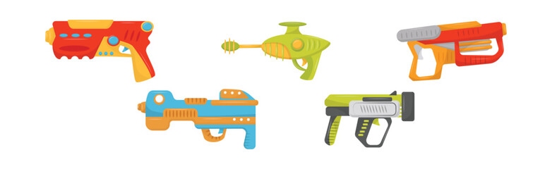 Water Gun or Water Pistol as Toy Gun for Shooting Water Vector Set - obrazy, fototapety, plakaty