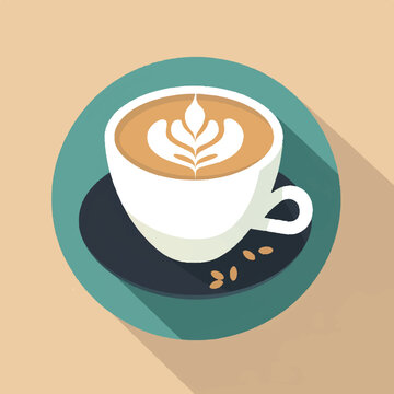 Closeup latte art view with flat white.