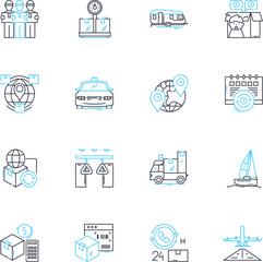 Freight Hauling linear icons set. Logistics, Transportation, Shipping, Cargo, Trucker, Carrier, Dispatch line vector and concept signs. Delivery,Freight,Warehousing outline illustrations