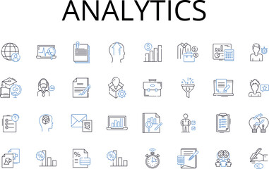 Analytics line icons collection. Data mining, Information retrieval, Business intelligence, Statistical analysis, Performance tracking, Market research, Data interpretation vector and linear