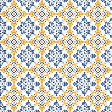 Mediterranean pattern blue and yellow theme