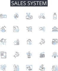 Sales system line icons collection. Business model, Revenue stream, Marketing plan, Customer journey, Income generation, Market strategy, Selling process vector and linear illustration. Profit channel