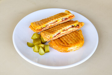 Turkish karisik atom  tost ( kasarli bazlama tost) . Sucuklu, Kasarli, kavurmali karisik tost. Flat baked bread toasted