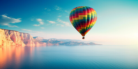 hot air Balloon over beautiful sea at sunnt day