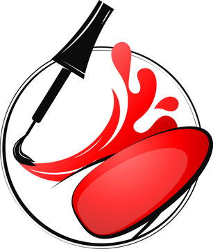 recommend clip art: Brush with red lacquer and nail. Design for a manicure salon