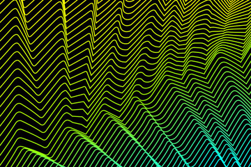 curved repeating lines of a yellow-green tint on a black background. Abstract bright background