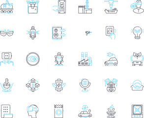 Multinational commerce linear icons set. Globalization, Trade, Expansion, Import/export, Interconnectivity, Finance, Diversity line vector and concept signs. Localization,Logistics,Supply chain
