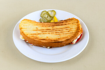 Turkish karisik atom Ayvalik tost ( kasarli bazlama tost) . Sucuklu, Kasarli, kavurmali karisik tost. Flat baked bread toasted