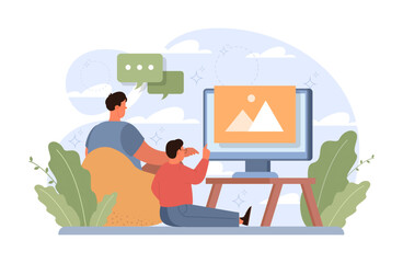 Fatherhood concept. Dad and child spending time together, watching