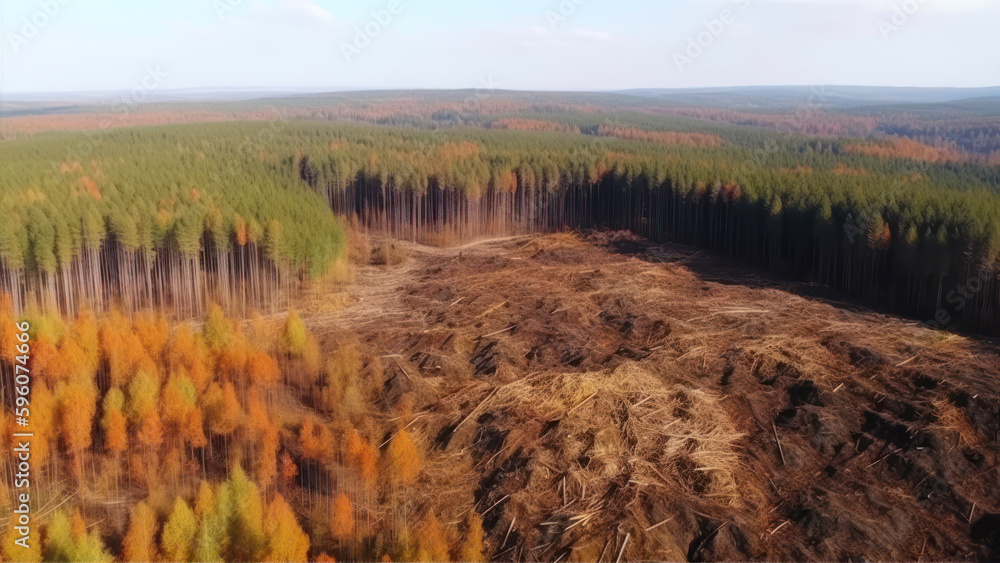 Poster aerial view of the autumn forest. view from the drone. generative ai