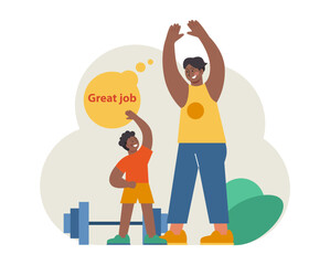 Fatherhood concept. Dad and child spending time together, doing sport