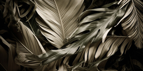 Dry Tropical palm leaves green aesthetic background, exotic plants foliage pattern. Generative AI