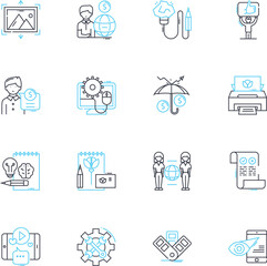 Human strategy linear icons set. Tactics, Planning, Adaptability, Agility, Innovation, Resilience, Creativity line vector and concept signs. Ingenuity,Vision,Insight outline illustrations