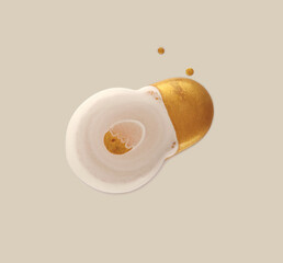 Empty cream beige and gold glitter blot drop on neutral background.