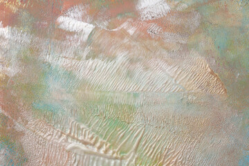 Art Oil and acrylic smear painting blot canvas wall. Abstract nacre beige color stain brushstroke...