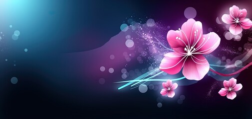 abstract background banner, pink purple gradient color with bokeh glitter glow light, flora flower light trail, Generative Ai