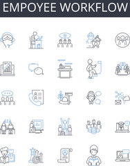 Empoyee workflow line icons collection. Staff process, Personnel sequence, Worker system, Labor management, Staff operations, Work structure, Work protocol vector and linear illustration. Job