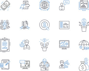 Cash flow line icons collection. Liquidity, Revenue, Income, Investment, Outflow, Inflow, Expenses vector and linear illustration. Debt,Assets,Liabilities outline signs set
