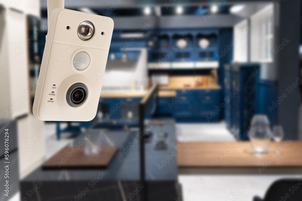 Aufkleber security camera high tech smart home security technology. copy space.