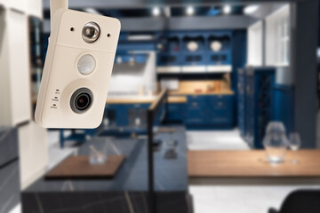 Security camera high tech smart home security technology. copy space.
