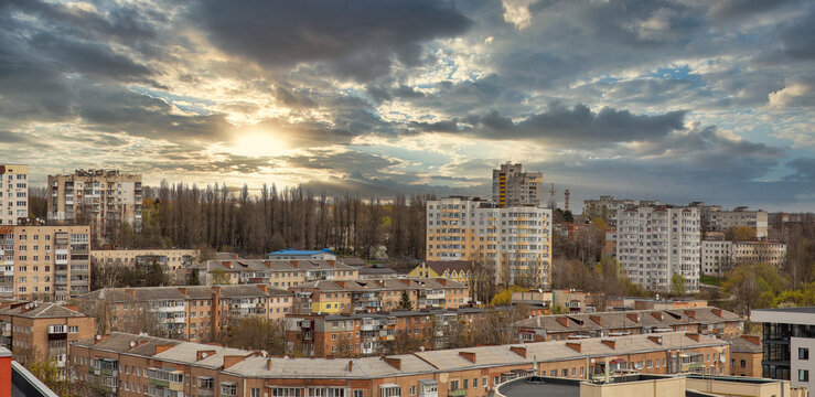 Old residential buildings in Khmelnytskyi, Ukraine.