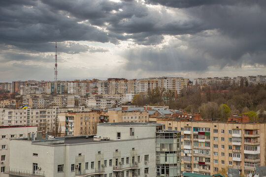 Old residential buildings in Khmelnytskyi, Ukraine.