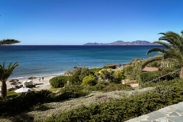Scenic view of a beach on the Greek island of Kos .