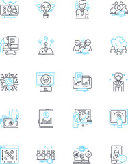Brand building linear icons set. Identity, Consistency, Awareness, Trust, Reputation, Messaging, Perception line vector and concept signs. Image,Story,Differentiation outline illustrations