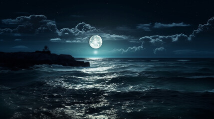 Full moon over the sea at night.generative ai
