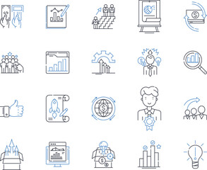 Portfolio analysis line icons collection. Investment, Strategy, Allocation, Risk, Diversification, Asset, Management vector and linear illustration. Performance,Returns,Optimization outline signs set