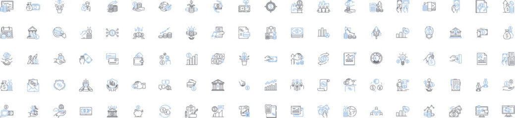 Capital expenditure line icons collection. Investment, Expansion, Assets, Procurement, Modernization, Infrastructure, Renovation vector and linear illustration. Upgrades,Maintenance,Equipment outline