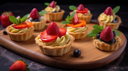 close up mini fruit tart look tasty, Generative Ai