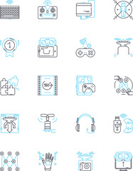 Augmented reality linear icons set. Hologram, Virtual, Overlay, Simulation, Immersive, D, Digital line vector and concept signs. Interactive,Enhance,Projection outline illustrations