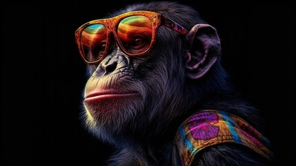 Chimpanzee monkey wearing sunglasses .generative ai