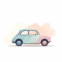 Obraz na płótnie Canvas Minimalist Car Cartoon Illustration on White Background - Automotive Art - Generative AI