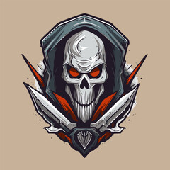 Skull with crossed swords. Vector illustration of a pirate skull