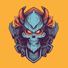 Skull with horns and shield, vector illustration for t-shirt