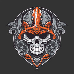 Fototapeta premium Gothic viking skull with horned helmet. Vector illustration