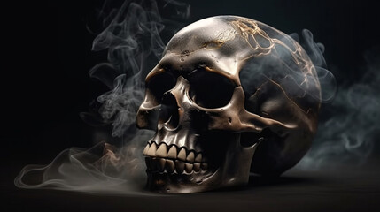 Skull with smoke on dark background. Halloween concept.generative ai
