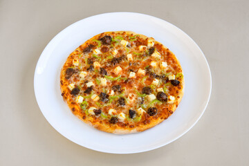 Delicious mixed pizza with rich content. Menu concept of choice and diversity. Karisik pizza