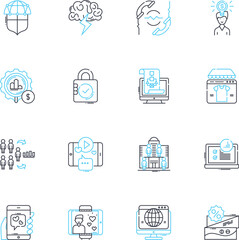 Web optimization linear icons set. search, ranking, traffic, algorithm, metadata, optimization, keywords line vector and concept signs. analytics,crawl,index outline illustrations