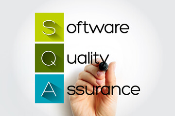 SQA Software Quality Assurance - practice of monitoring the software engineering processes and methods used in a project, acronym text concept with marker