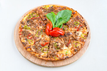 Delicious mixed pizza with rich content. Menu concept of choice and diversity. Karisik pizza